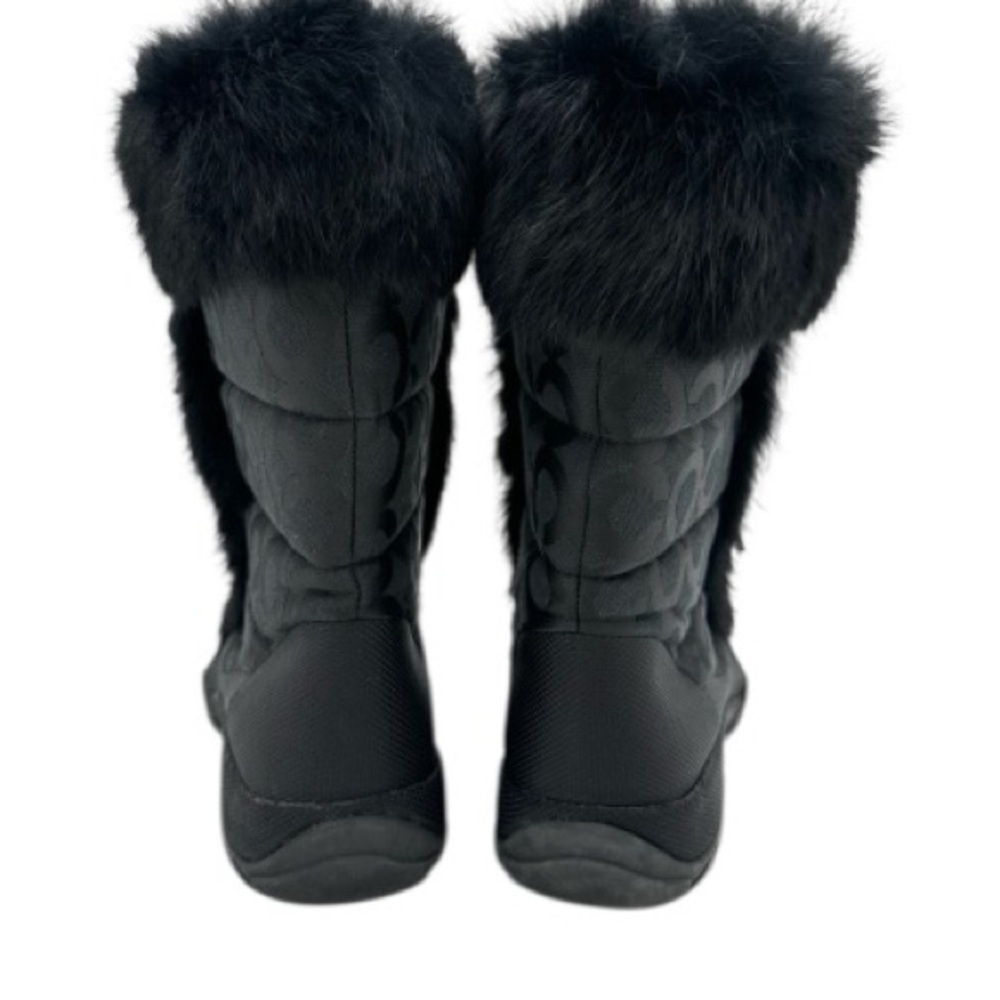 COACH Jennie Black Monogram Rabbit Fur Trim Lace Up Winter Snow Boots size 11 - Picture 11 of 15